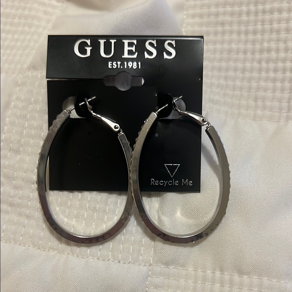GUESS Silver Rhinestone Hoop Earrings
